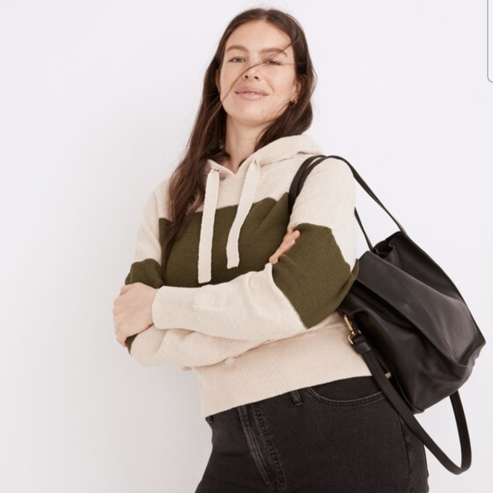 Madewell Clairview Colorblock Hoodie Sweater Womens XS Heather Artichoke Cropped